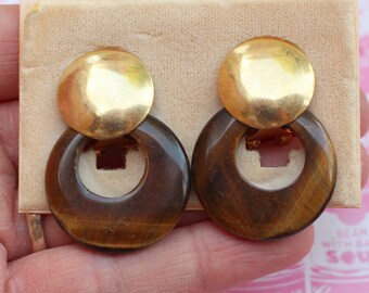 1980s Glam Clip On Earrings: Golden Brown NOS