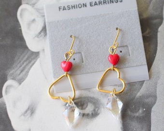 1980s Heart Dangle Earrings: Retro Kitsch NOS