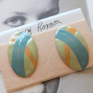1980s Glam Metal Earrings: Blue Aztec Kitsch, Pierced - NOS