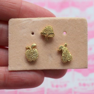 Vintage Gold Fruit & Mushroom Brooch Set - Retro Costume Pins