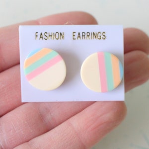 1970s Vintage RAINBOW Earrings...retro. bright. glam. kitsch. pierced ears. studs. rainbow jewelry. costume jewelry. fun. striped. mod girl