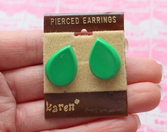 1980s GREEN Earrings....costume. 1980s glam. killer 80s. rad. rocker. punk. indie. hipster. round. geometric. neon. green. bright, teardrop