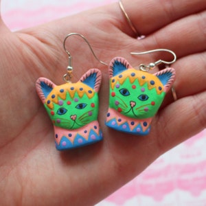 1980s CAT Earrings...kitsch. retro. new old stock. kitty. meow. kitschy charms. costume party. novelty. cute. kawaii. kooky. colorful. artsy