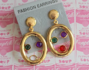 1980s  Gold Tone Gem Drop Earrings