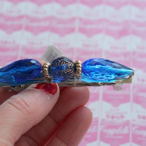 Vintage 80s Blue Gem Hair Barrette: Jeweled Bow Clip