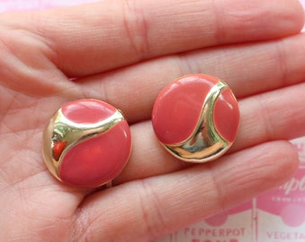 1980s RED Golden Earrings..costume. 1980s glam. 80s. rad. rocker. punk. indie. hipster. round. circle. geometric. red hot. valentine