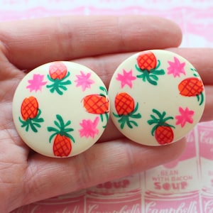 1980s PINEAPPLE Earrings.kitsch. retro. new old stock. jewelry. kitschy charms. costume party. novelty. cute. kawaii. kooky. colorful. artsy