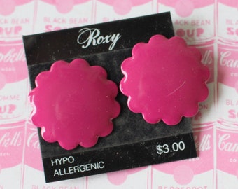 1980s Purple Floral Stud Earrings: Retro Glam Costume Jewelry