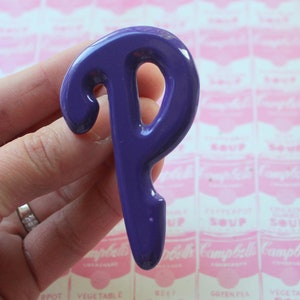 Vintage 80s Purple Letter P Brooch: Retro Costume Jewelry