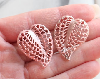 1980s Pink Heart Stud Earrings: Kitsch Retro Jewelry