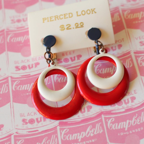 1980s Clip On Red White Blue Party Earrings..NOS.retro accessories. birthday. dainty. mod. classic. 80s earrings. mod girl. twiggy. clip ons