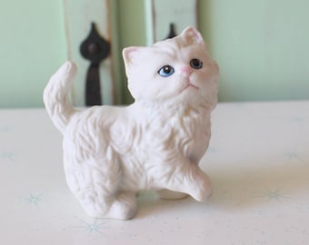 Vintage wit beeldje Kitty: retro kattenliefhebber decor