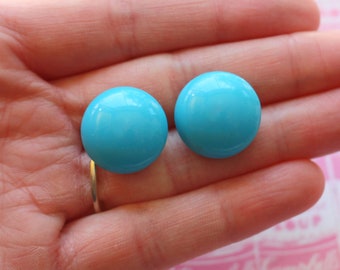 1980s Bright Blue Button Earrings: Vintage Glam Costume