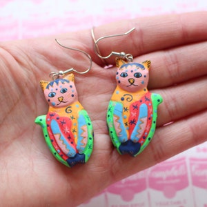 1980s CAT Earrings...kitsch. retro. new old stock. kitty. meow. kitschy charms. costume party. novelty. cute. kawaii. kooky. colorful. artsy