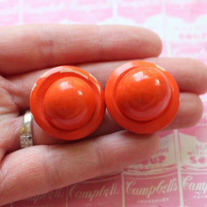 Vintage 1980s Orange Wood Earrings: Kitsch Retro Costume Jewelry