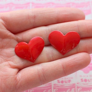 1980s HEART Stud Earrings...retro. kitsch. women. valentine. pierced ears. 80s glam. love. valentine. hearts. costume. goth. punk. red. big