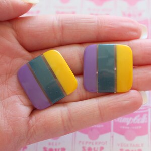 1970s Striped Plastic Stud Earrings: Retro Mod Jewelry
