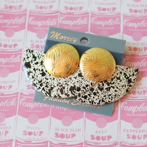 1980s Vintage SPECKLED Oversized Killer Earrings...retro accessories. mod. geometric. bright. black and white. pierced ears. triangle.