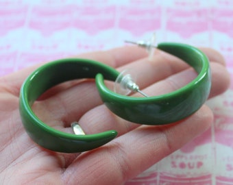 1980s Vintage Olive Green Hoop Earrings