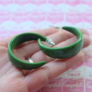1980s Vintage Olive Green Hoop Earrings