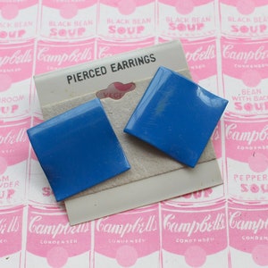 1980s Royal BLUE Nos Studs....pierced ears. retro. 80s accessories. hipster. costume. rad. blue earrings. striped. mod. nautical. wedding.