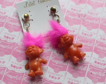 NOS Vintage TROLL EARRINGS...collectible. troll. 1980s. 1990s. kitsch. retro. vintage toys. crazy. hippie troll. happy birthday