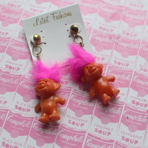 Vintage Troll Doll Earrings: 1980s-90s Kitsch Jewelry