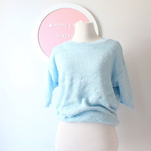 1980s Vintage Blue Crop Sweatshirt: Slouchy Boho Top (Small)
