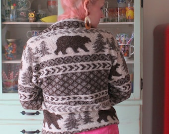 Vintage 90s Bear Forest Jacket: Unisex Wildlife Coat (Small)