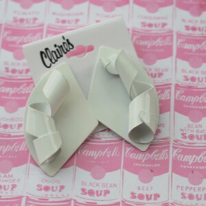 Vintage White Mod Earrings: 1980s Pierced Disco Style