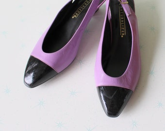 Décolleté in pelle Naturalizer anni '80: modello slingback viola e nero, taglia 7.5