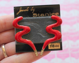 Brincos vintage vermelhos e descolados dos anos 80: joias de festa glamourosas e perfuradas