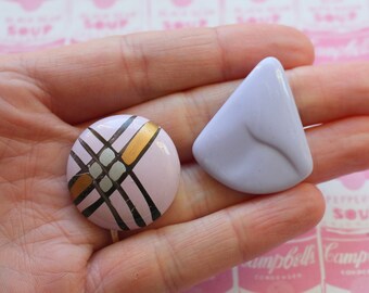1980s Vintage Mismatched Fun Set of Earrings...funky. 1980s glam. 80s costume. rad. rocker. glam. party. pastel. triangle. colorful. striped