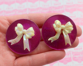 1980s PURPLE Bow Earrings.....metal. costume. 1980s glam. sexy. killer 80s. rad. rocker. punk. indie. hipster. round. purple. dark purple.