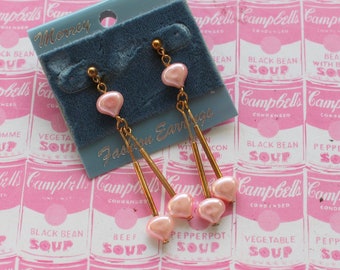 1980s Pink Heart Dangly Earrings: Retro Kitsch