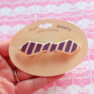1980s Striped Hair Clip Barrette: Retro Glam, Made in France