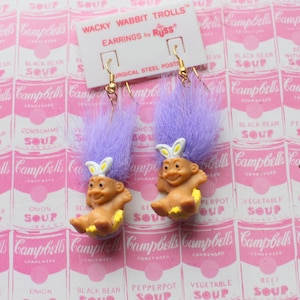 Vintage TROLLS Doll Earrings: 1980s-90s Kitsch Collectible