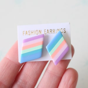 1970s Striped Rainbow Stud Earrings: Kitsch Mod Jewelry
