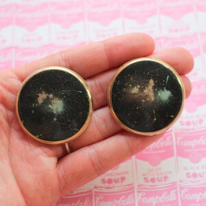 1980s Space Stud Earrings: Black & Golden Retro Kitsch