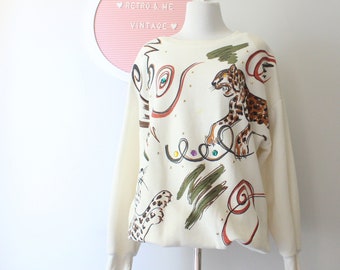 1980s Leopard Print Cotton Sweater - Vintage Animal Safari