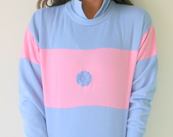 Boho Crop Sweatshirt: Pastel Colorblock, Size Medium