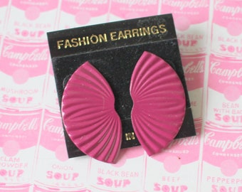 Vintage 80s Purple Swirl Metal Earrings: Half Moon Glam