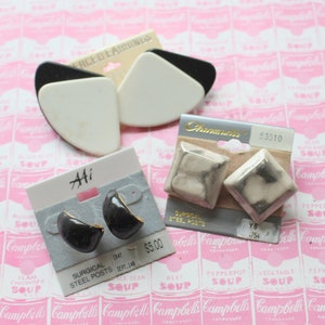 1980s Retro Black & White Earrings Set: Mod Costume Jewelry