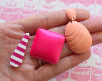 1980s  Mismatched Earrings: Funky Colorful Set