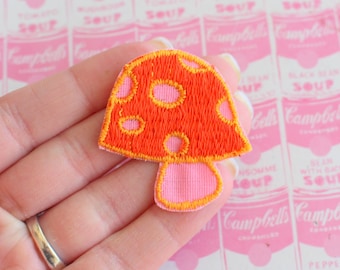 1970s Vintage Groovy MUSHROOM PATCH......atomic. retro. kitsch. costume. hipster. unique. peace. hippie. love. retro mushroom. pink. orange