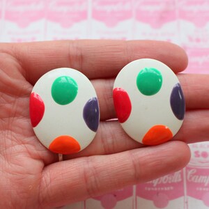 1980s Polka Dot Oval Earrings: Retro Mod Studs