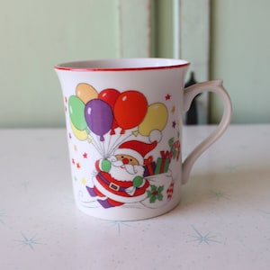 Vintage Santa Mug: Rainbow Balloons, Retro Christmas Decor