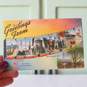 Cartoline vintage DELAWARE...lettere. retrò. Sud. arte. Home decor. kitsch. novità. stato. casa retrò. luce del sole. carte d'epoca. stazionario