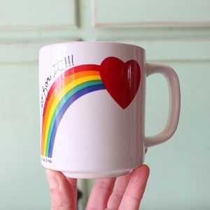 Vintage 1980s Rainbow Mug: Ceramic Coffee Cup, Retro Kitsch