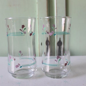 Retro Floral Juice Glasses - Set of 2 - 1980s Kitsch Glassware